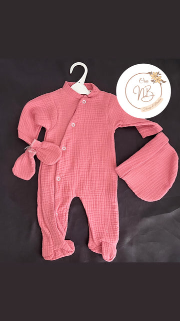 Ensemble 3 pièces gaz de coton {Broderie}