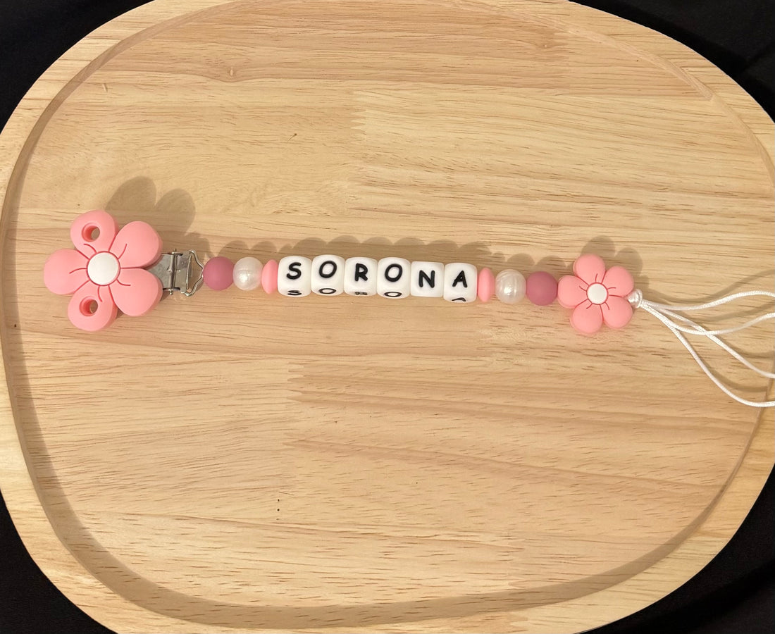 Attache tétine Daisy rose candy