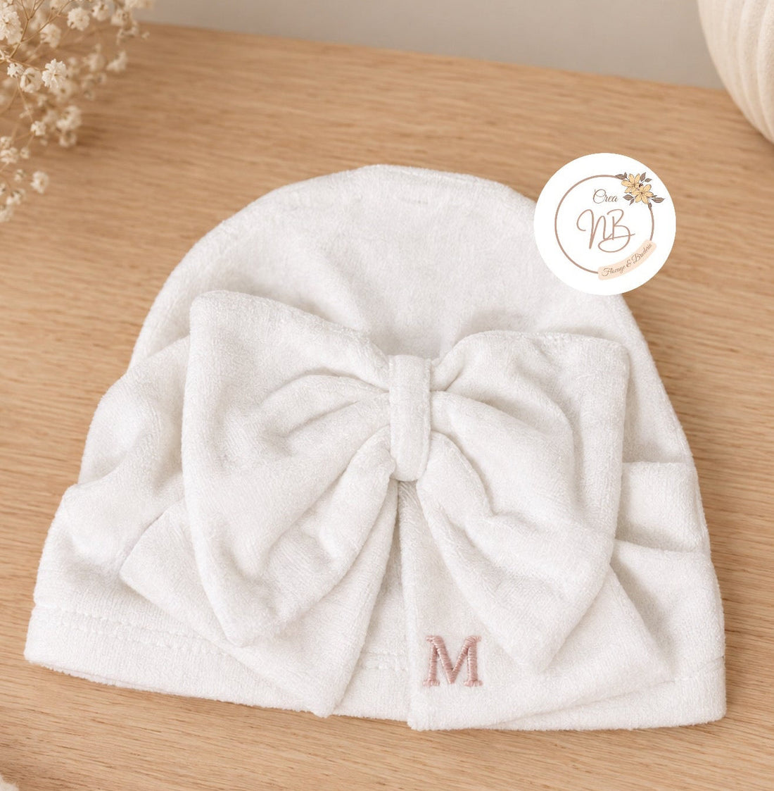 Bonnet noeud velours blanc